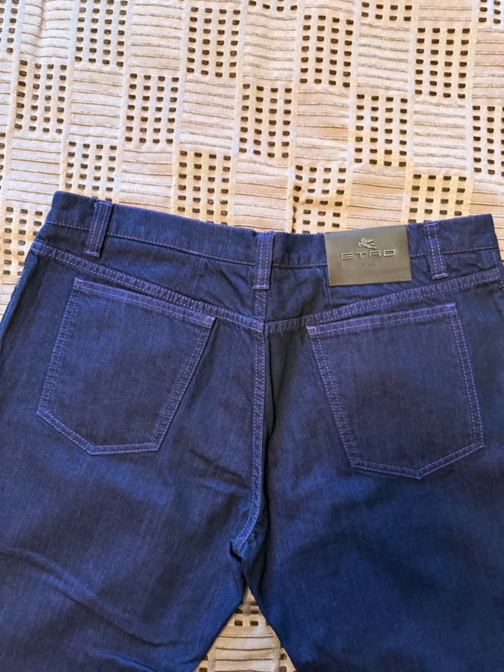 Etro Purple and Navy Paisley-Trim Trousers
